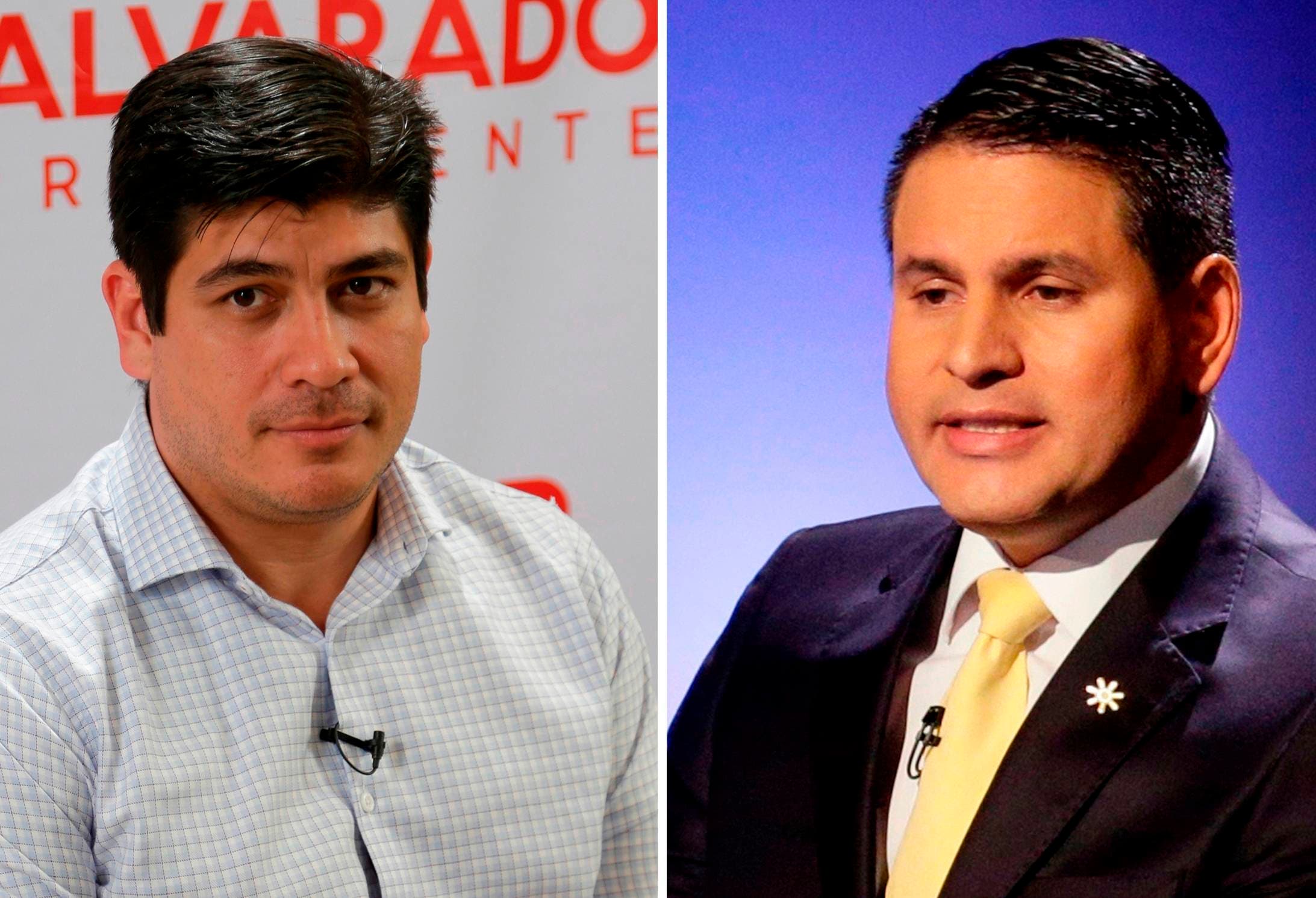 Esta combinación de fotos muestra al oficialista Carlos Alvarado (37 años), del Partido Acción Ciudadana, a la izquierda, y a Fabricio Alvarado, exdiputado del Partido Restauración Nacional, ambos candidatos a la presidencia de Costa Rica. (Arnulfo Franco/AP Photos/File)