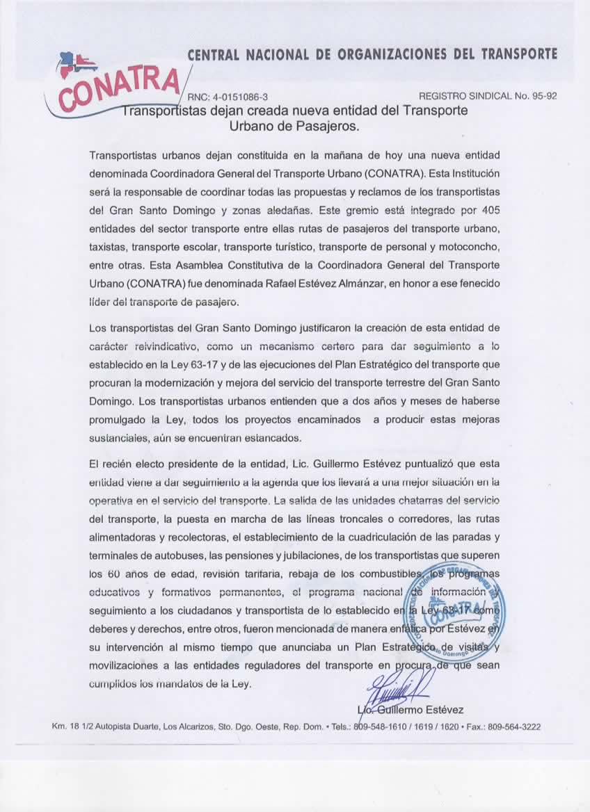 NOTA DE PRENSA COORDINADORA GENERAL DEL TRANSPORTE URBANO CONATRA 1 (1)