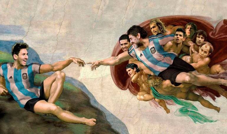 Maradona es Dios y Messi es Adán en mural de club argentino
