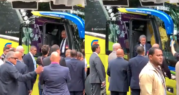 Danilo Medina y Leonel Fernández llegan juntos en autobús a Congreso del PLD