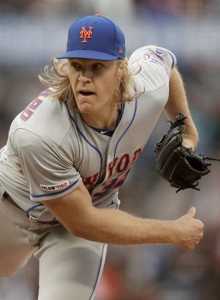 New York Mets pitcher Noah Syndergaard works against the San Francisco Giants in the first inning of a baseball game Thursday, July 18, 2019, in San Francisco. (AP Photo/Ben Margot)