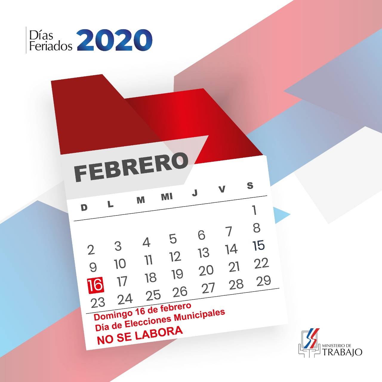 El domingo 16 de febrero y el 17 de mayo son feriados por las elecciones
