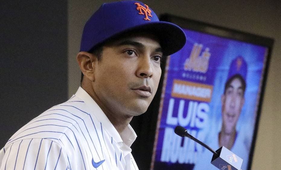 FILE - In this Jan. 24, 2020, file photo, New York Mets new manager Luis Rojas speaks during a baseball news conference after his introduction in New York. It's been a bizarre offseason for the New York Mets — even by their standards. They dumped two different managers, cut Yoenis Céspedes' salary, and ownership took a swing at selling a controlling share of the franchise before the proposed deal collapsed. (AP Photo/Bebeto Matthews, File)