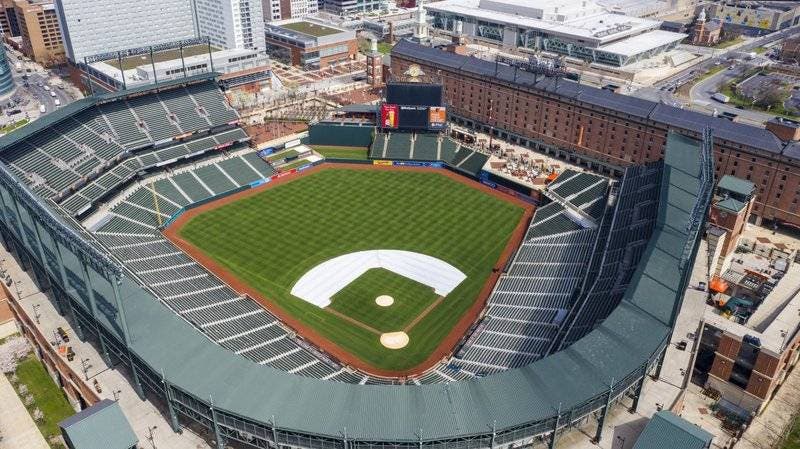 El estadio Oriole Park en Camden Yards de Baltimore, el jueves 26 de marzo de 2020. (AP Foto/Steve Helber)