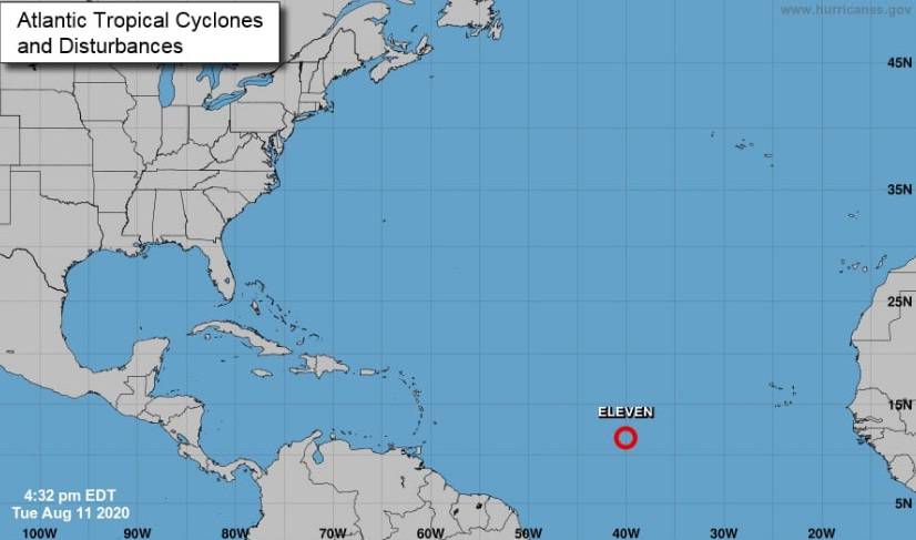 Se forma la depresión tropical número  once en aguas del  Atlántico