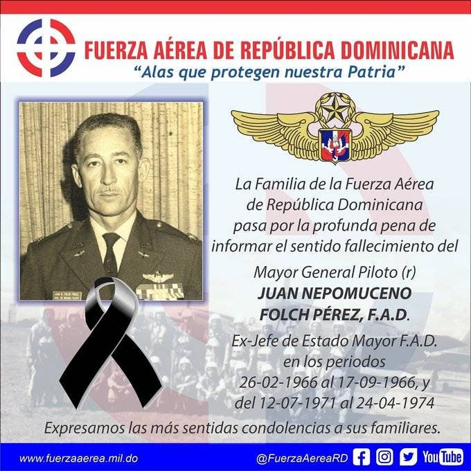 Fallece Nepomuceno Folch Pérez, exjefe de la Fuerza Aérea Dominicana