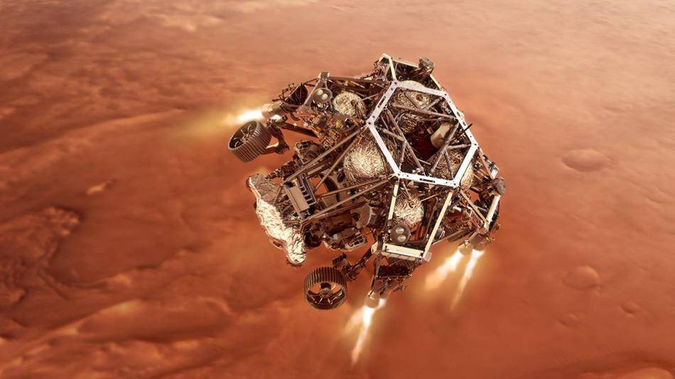 Momento en que vehículo Perseverance llega con éxito a la superficie de Marte