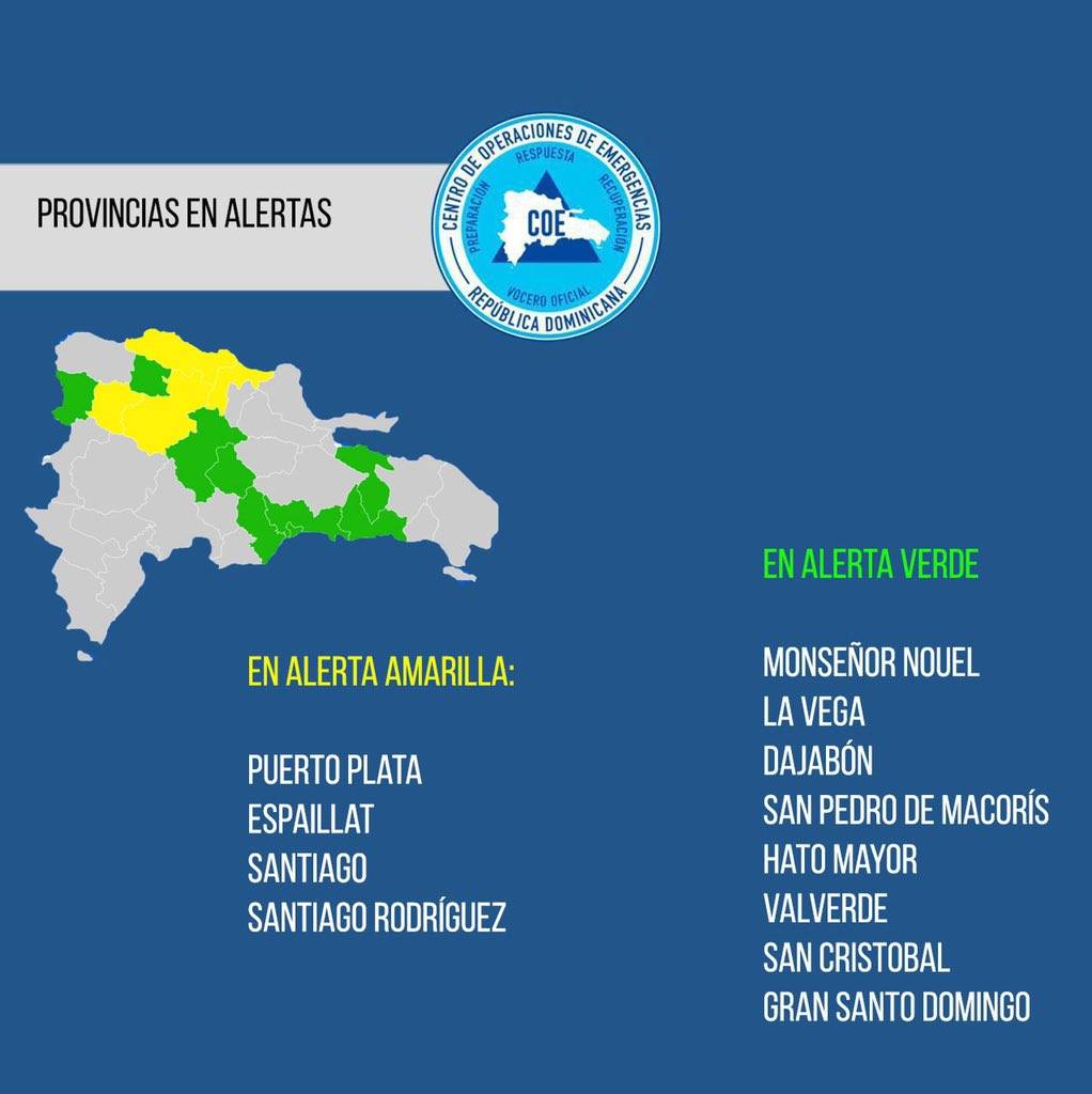 COE eleva a 12 el número de provincias en alerta por vaguada