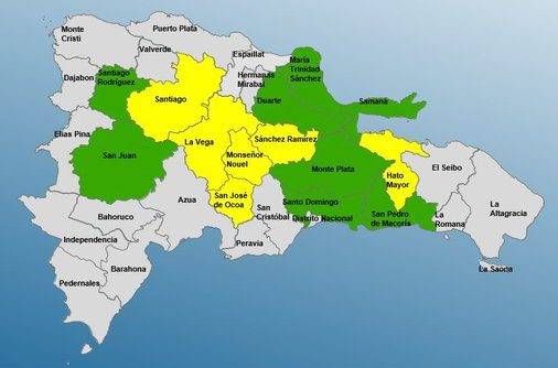 COE declara alerta para 14 provincias; 6 en amarilla y 8 en verde