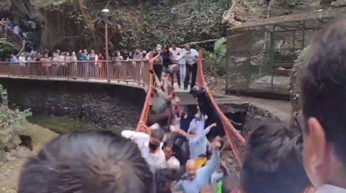 Video: Puente colgante se desploma durante inauguración en México