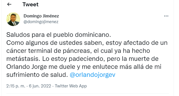 El último tuit de Domingo Jiménez