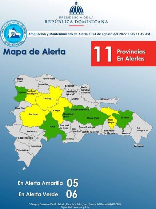 Elevan alertas meteorológicas para 11 provincias por lluvias; 5 en amarilla