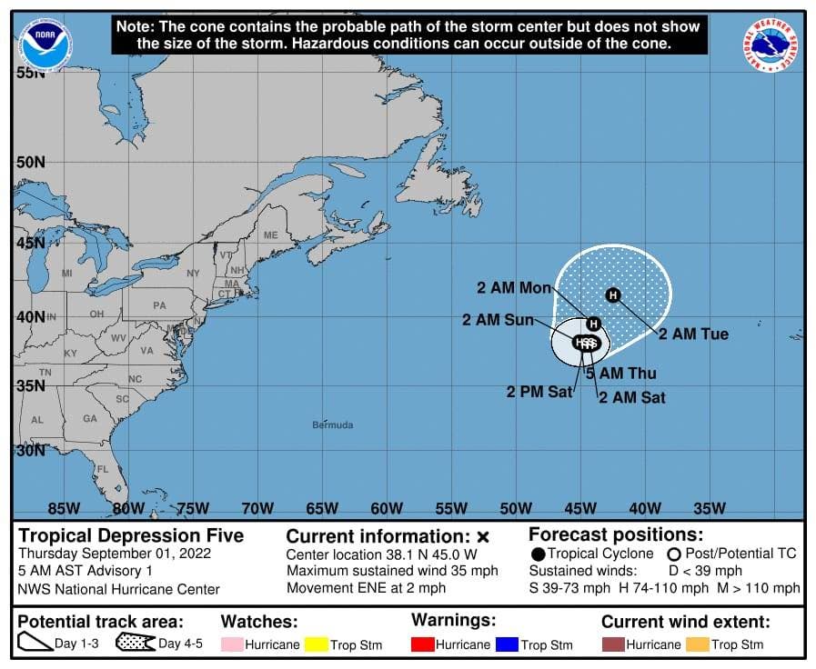 Se forma la depresión tropical 5 en el Atlántico