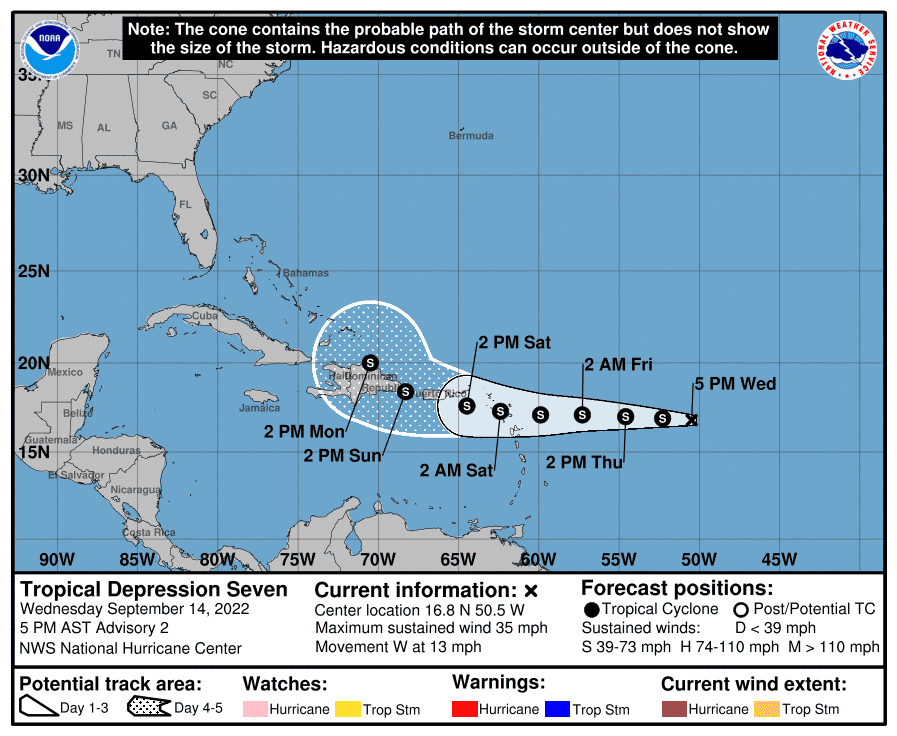Séptima depresión tropical podría ser tormenta esta noche