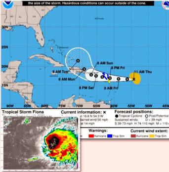 Por tormenta tropical Fiona, COE coloca en alerta cuatro provincias