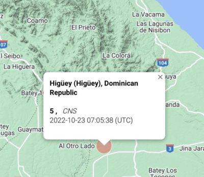 Se registra temblor de tierra en Higüey