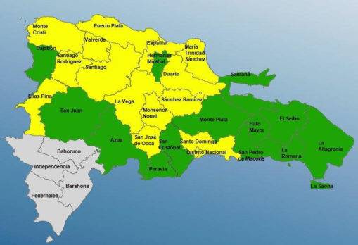 COE: 28 provincias en alerta; 15 en amarilla y 13 en verde por vaguada