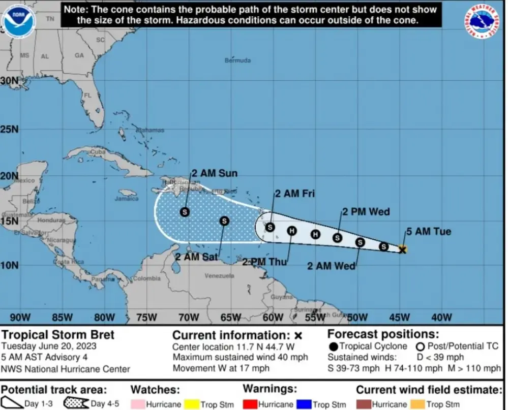 Tormenta Bret se mueve sobre el Atlántico; podría impactar a RD y Haití