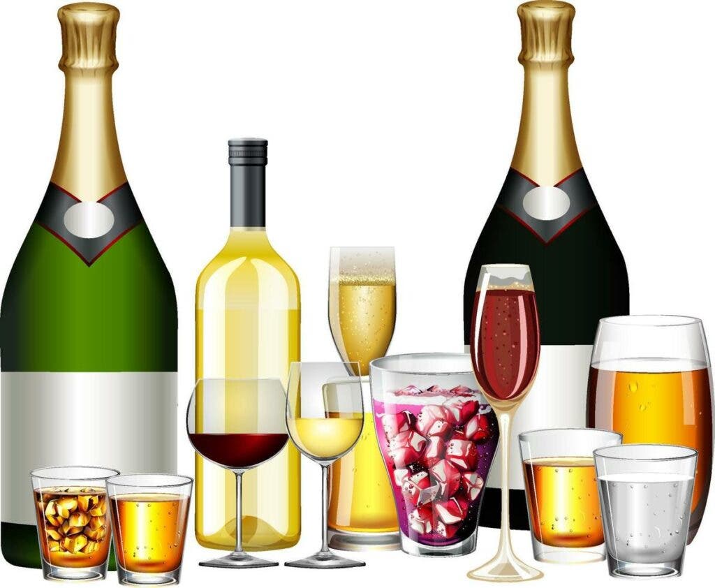 alcoholic drinks set on white background free vector